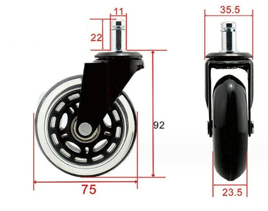 Guminiai kaučiukiniai kėdžių ratukai aukštis
